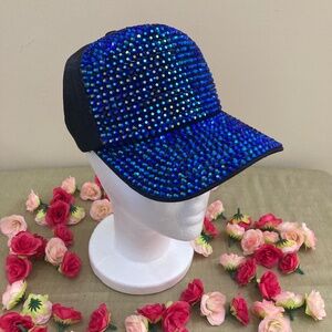 NWT Bejeweled Baseball Hat, Blue, Velcro Adjustable, OSFM